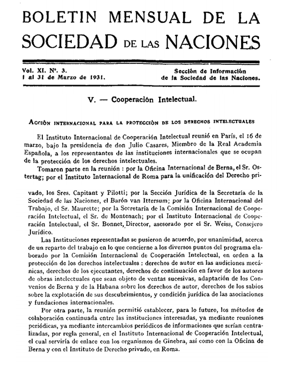 BOLETÍN MENSUAL DE LA SOCIEDAD DÉLAS NACIONES - Julio Casares